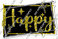 Black Background - Silver Border - Yellow Happy Birthday Statement w/ Variants