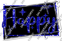 Black Background - Silver Border - Blue Happy Birthday Statement w/ Variants