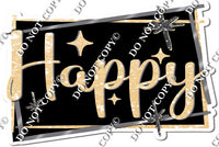 Black Background - Silver Border - Champagne Happy Birthday Statement w/ Variants