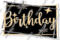 Black Background - Silver Border - Champagne Happy Birthday Statement w/ Variants