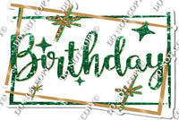 Gold Border - Green Happy Birthday Statement w/ Variants