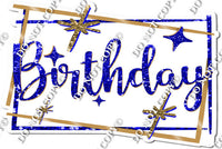 Gold Border - Blue Happy Birthday Statement w/ Variants