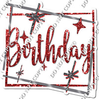 Silver Border - Red Happy Birthday Statement w/ Variants