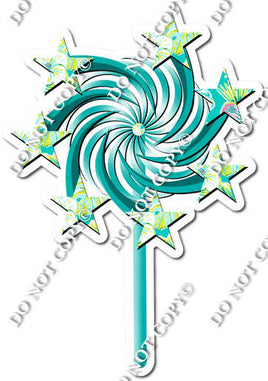 Teal Floral - Spinning Star Wand w/ Variants