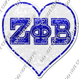 White Heart Blue Lining Zeta Phi Beta Greek Letters w/ variant