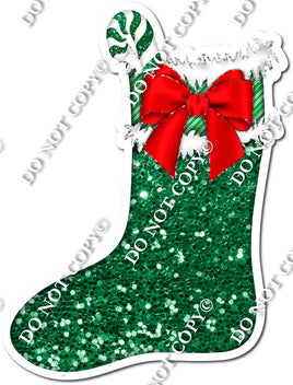 Sparkle Green Stocking With Candy Cane w/ Variants
