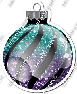 Sparkle Teal & Purple Ombre - Horizontal Swirls - Christmas Ornament / Ball w/ Variants