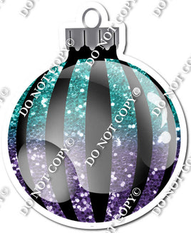 Sparkle Teal & Purple Ombre - Vertical Lines - Christmas Ornament / Ball w/ Variants