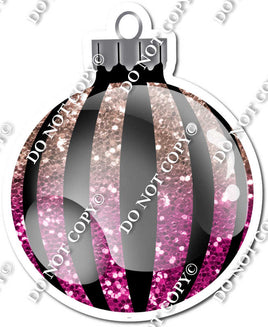 Sparkle Rose Gold & Hot Pink Ombre - Vertical Lines - Christmas Ornament / Ball w/ Variants
