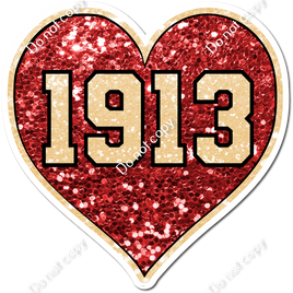 Red with Champagne Numbers 1913 Heart Statement w/ Variant