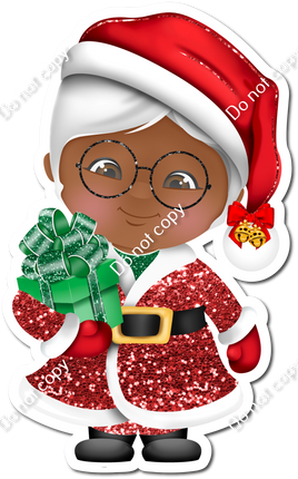 Dark Skin Tone - Mrs. Claus - Holding Green Present w/ Variants