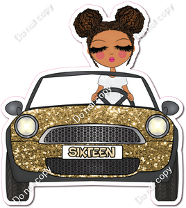 Dark Skin Tone Girl in Gold Car - w/ Variants