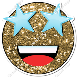 Gold Sparkle Emoji with Baby Blue Star Eyes