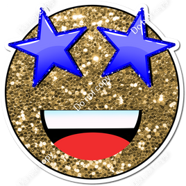 Gold Sparkle Emoji with Blue Star Eyes