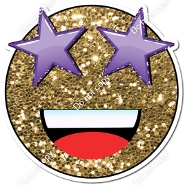 Gold Sparkle Emoji with Purple Star Eyes