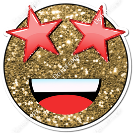 Gold Sparkle Emoji with Red Star Eyes