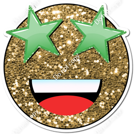 Gold Sparkle Emoji with Lime Star Eyes
