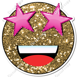 Gold Sparkle Emoji with Hot Pink Star Eyes