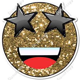 Gold Sparkle Emoji with Black Star Eyes