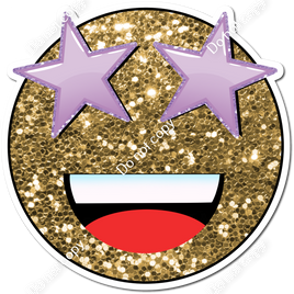 Gold Sparkle Emoji with Lavender Star Eyes