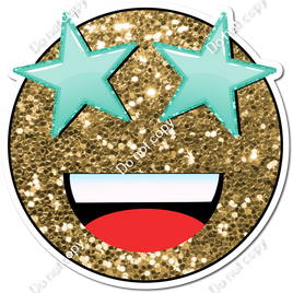 Gold Sparkle Emoji with Mint Star Eyes