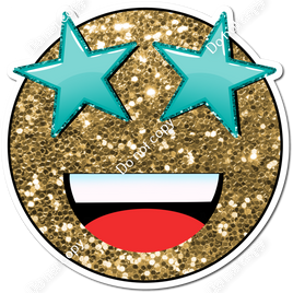 Gold Sparkle Emoji with Teal Star Eyes
