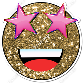 Gold Sparkle Emoji with Rainbow / Hot Pink Star Eyes