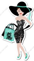 Light Skin Tone Lady with Black Sparkle Dress and Mint Bag w/ Variants