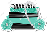 Mint & Black Stack of Books with Flowers and Pearls
