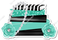 Mint & Black Stack of Books with Flowers and Pearls