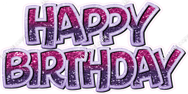Hot Pink & Purple Ombre Purple Outline BB Happy Birthday Statement