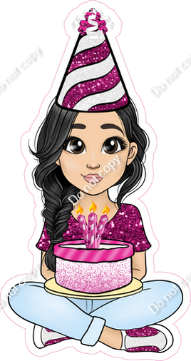 Hot Pink - Light Skin Tone - Black Hair - Birthday Girl w/ Variants