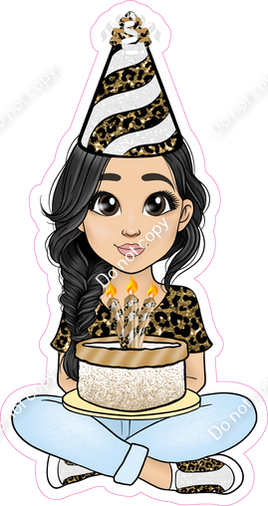 Gold Leopard - Light Skin Tone - Black Hair - Birthday Girl w/ Variants