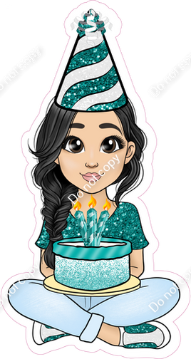 Teal - Light Skin Tone - Black Hair - Birthday Girl w/ Variants