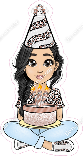 White Leopard - Light Skin Tone - Black Hair - Birthday Girl w/ Variants