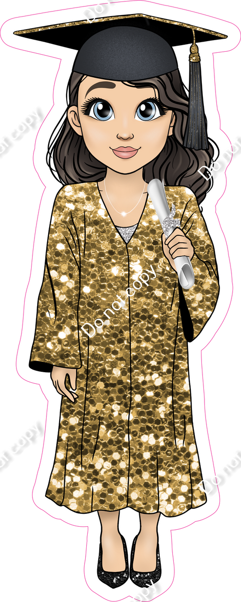 Gold Sparkle - Graduation Girl - Light Skin Tone - Brown Hair| Sign ...