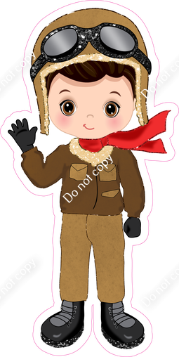 Aviator - Dark Skin Tone - Brown Hair - Boy - Red Scarf
