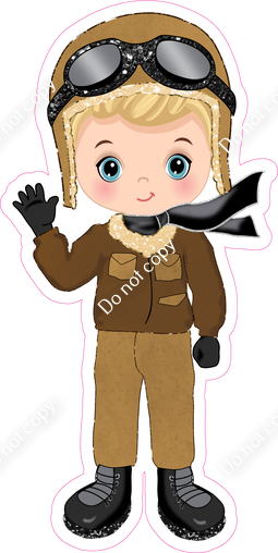 Aviator - Light Skin Tone - Blonde Hair - Boy - Black Scarf