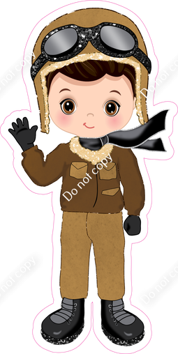 Aviator - Dark Skin Tone - Brown Hair - Boy - Black Scarf