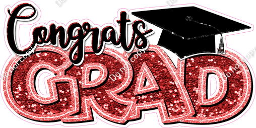 Red - Sparkle - Congrats Grad Statement| Sign Swag USA
