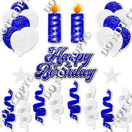 15 pc White & Blue Sparkle HBD Flair Package