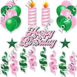 15 pc Green & Baby Pink Sparkle HBD Flair Package