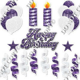 15 pc White & Purple Sparkle HBD Flair Package