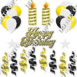 15 pc White, Black & Yellow HBD Flair Package