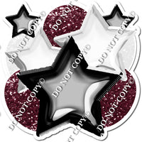 Foil Black, White, Burgundy Balloon & Star Bundle