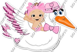 Baby Pink Light Skin Tone Baby Girl Riding Stork w / Variant