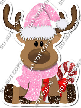 Sitting Reindeer with Baby Pink Scarf & Candy Cane w/ Variants