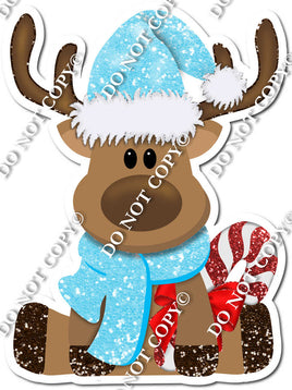 Sitting Reindeer with Baby Blue Scarf & Candy Cane w/ Variants