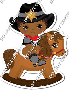 Dark Skin Tone Cowboy Baby Riding Toy Rocking Horse w/ Variant