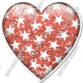 Sparkle Coral with Star Pattern Heart